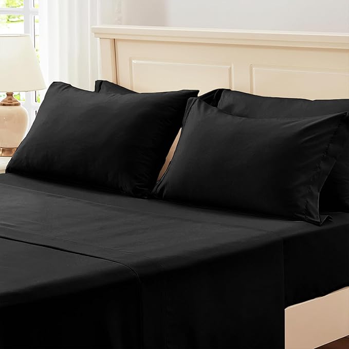 Zzlpp Black King Comforter Set 7 pieces, Seersucker Bed in a Bag with Comforter and Sheets, All Season Bedding Sets with 1 Comforter, 2 Pillow Shams, 2 Pillowcases, 1 Flat Sheet, 1 Fitted Sheet