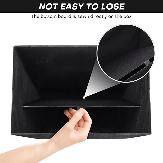 Bagnizer Large 17" 42 Quarts Collapsible Stackable Storage Bins with Lids [3-Pack] Foldable Fabric Linen Storage Boxes Cube, Closet Organizer Baskets with Label (16.7 x 12 x 12, Black) - Image 4