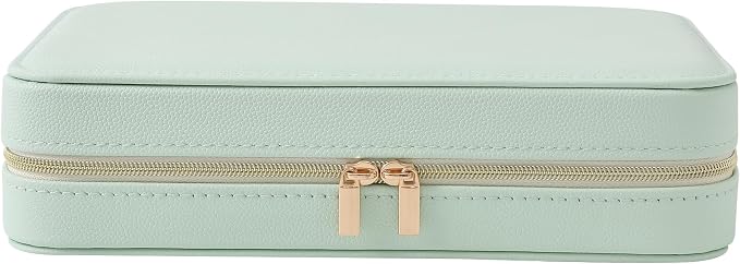 Genuine Leather Travel Jewelry Organizer Case Box with Mirror for Women, Small Mini Portable Jewelry Box for Ring Earrings Necklace Bracelet Luxury Gift for Women（Mint Green） - Image 2