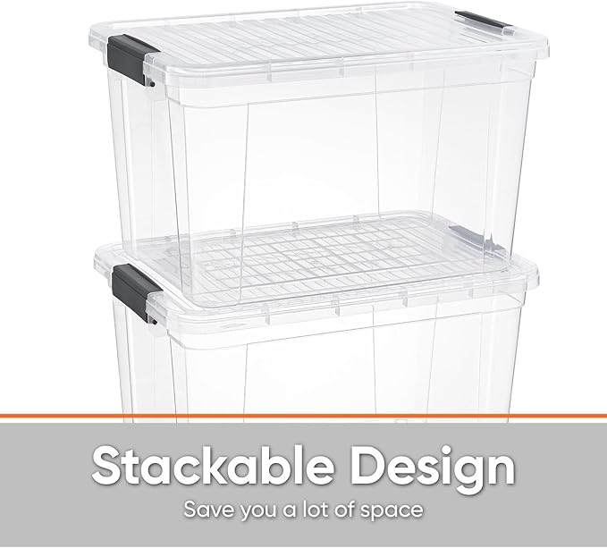 Superio Small Clear Storage Boxes with Lids, 4.75 Quart Plastic Container Bins for Organizing, Stackable Crates, BPA Free, Non Toxic, Odor Free, Organizers for Home, Office and Dorm, 5 Pack