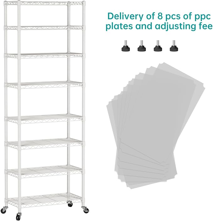 SINGAYE 8 Tier Shelf Organizer Storage Metal Shelves Garage Wire Shelving Unit Pantry Rack Adjustable Standing Storage for Kitchen Closet Laundry Bathroom Pantry 12" D x 22" W x 74" H White - Image 9