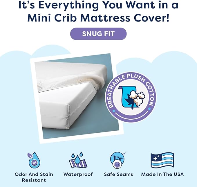 Moonlight Slumber Little Dreamer Mini Crib Mattress Cover - 100% Waterproof and Hypoallergenic - Fits 24"x 38"x 5" - Mattress Not Included