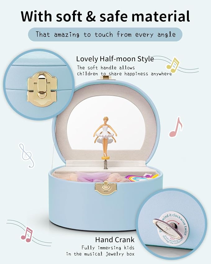 VLANDO Bithday Gift for Girl - Musical Jewelry Box for Girls, Small Kid Music Box with Ballerina for Party Bedroom Decor, Gifts for Girls Kids - Blue - Image 6
