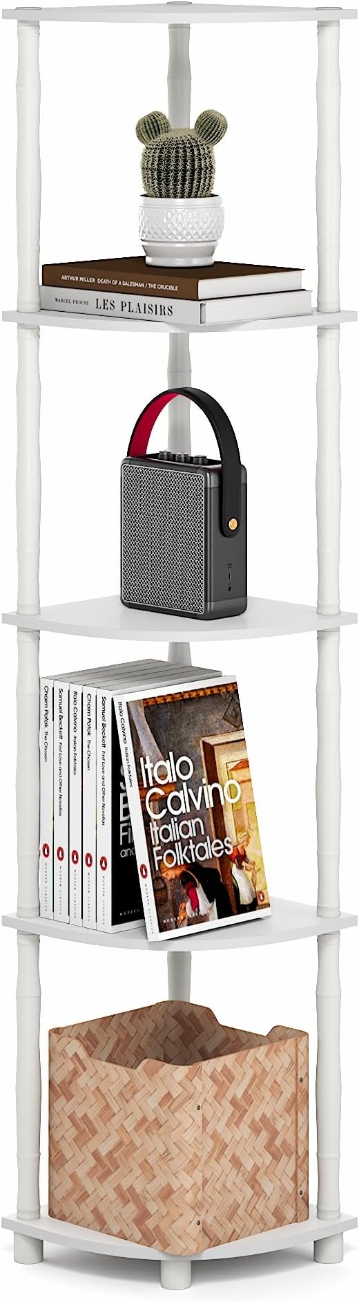 Furinno Turn-N-Tube Storage Shelves, 5-Tier Open Frame Book Shelf, Standing Corner Shelf, Toolless Open Shelves, Classic Tubes, for Organization and Storage, Living Room, Home Office, White by Furinno-FitsYourSpaceFitsYourBudget