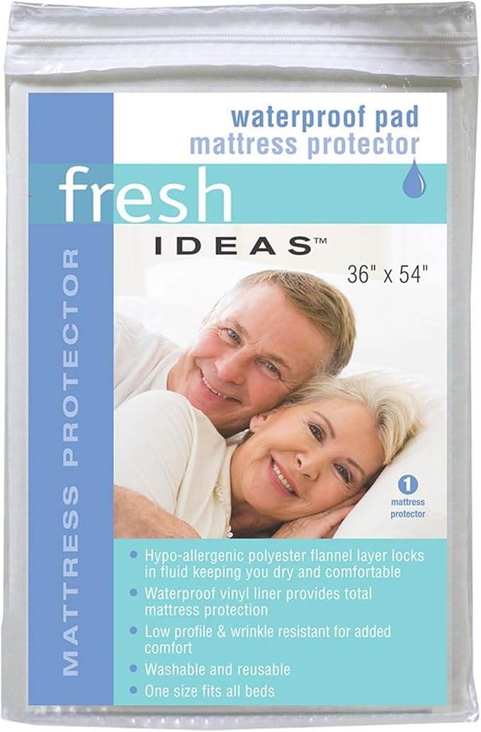 Fresh Ideas Waterproof Pad Mattress Protector, 36" x 54", White
