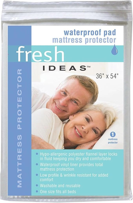 Fresh Ideas Waterproof Pad Mattress Protector, 36" x 54", White