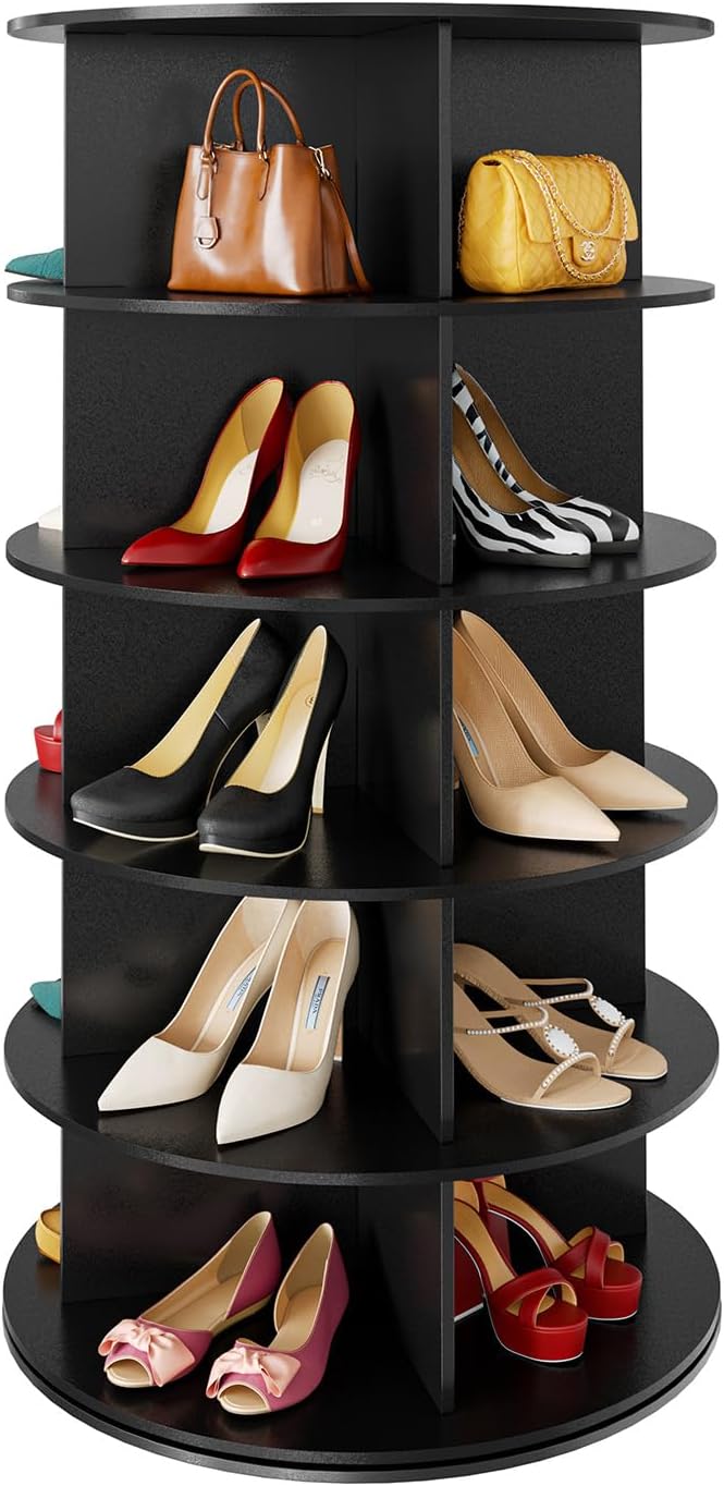 SpaceAid 5 Tier Rotating Shoe Rack Tower, Spinning Shoe Display Lazy Susan, Revolving 360 Shoe Rack Storage Round Carousel, Vertical Handbag Rotate Shoes Closet Organization (5-Tier Black) by SpaceAid
