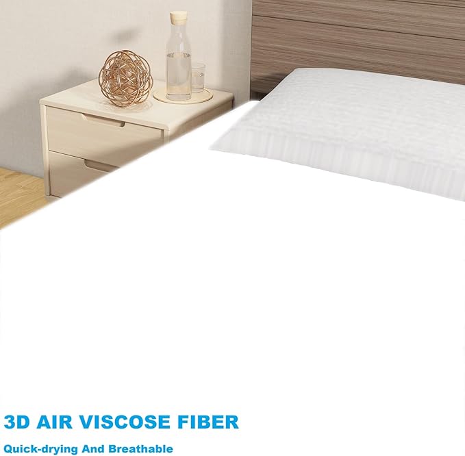 WINGLAM Queen Size Waterproof Mattress Protector，3D Air Fabric Noiseless Mattress Cover,Cooling & Breathable, Machine Washable Mattress Pad Fitted Style with Deep Pocket Up to 6"-18"(White)