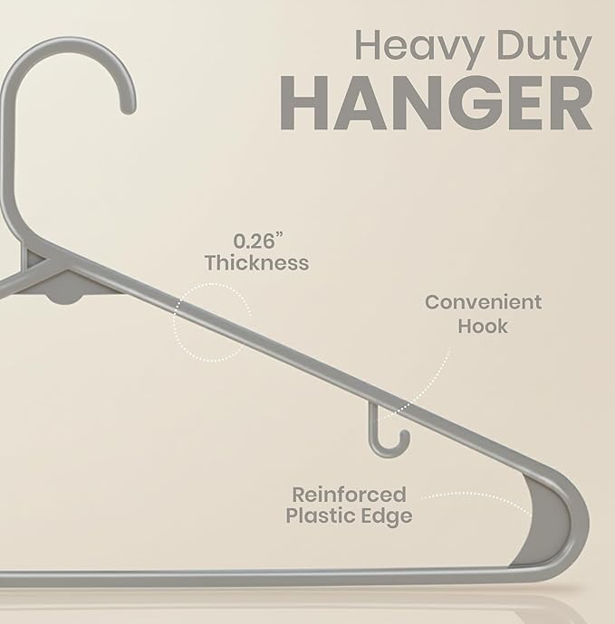 Utopia Home Plastic Hangers 20 Pack - Space Saving Clothes Hanger - Durable & Strong Closet Organizers and Storage with Built-in Strap Hooks - Essential for Shirts, Pants, Skirts & Coats (Grey) - Image 2