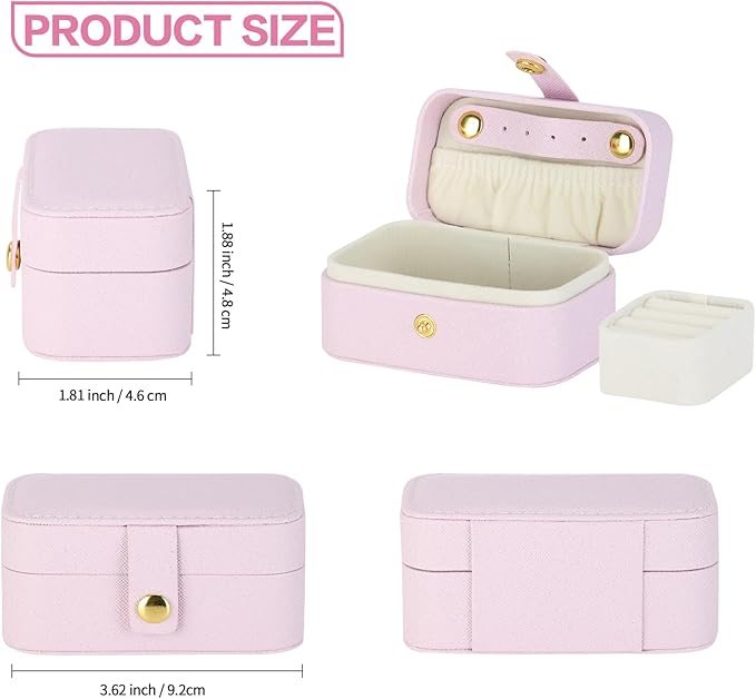 KUKUVR Small Travel Jewelry Box, Mini Jewelry Holder for Multiple Rings Necklace Earrings Lipstick, Portable Jewelry Storage Organizer Case with Removable Ring Slot (PINK) - Image 2