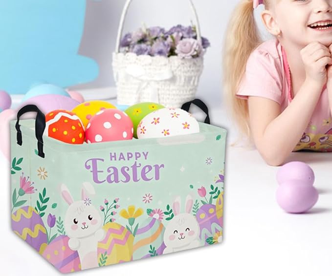 Rectangular Easter Basket Kids Basket Rectangular Cute Storage Bin Organizer Box Room Decor for Home Decor.(Blue eggs) - Image 7