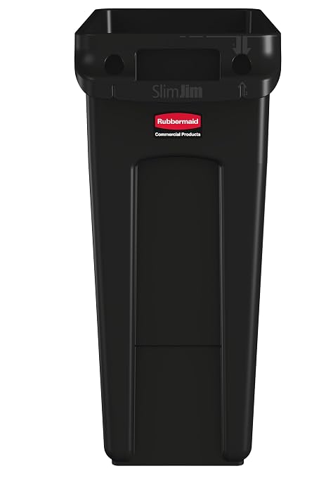 Rubbermaid Commercial Products Slim Jim Plastic Rectangular Trash/Garbage Can/Bin with Venting Channels, 16 GAL, Black, for Kitchens/Classrooms/Offices/Back of House - Image 2