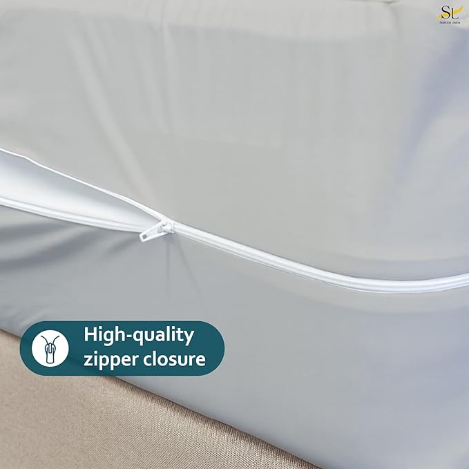 Mattress Protector Twin Size 100% Waterproof Zippered Cover, 15 Inches Deep, Six-Sided Mattress Encasement for Bed, Zipper Closure Style (Light Grey)