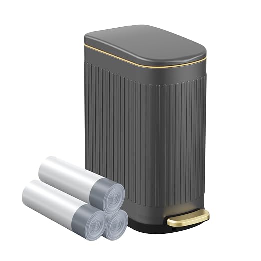 KSSKSS 2.6 Gallon Slim Bathroom Trash Can with Soft Close Lid, 10L Stainless Steel Garbage Can with Removable Liner Bucket, for Narrow Spaces, Bathroom, Bedroom (Gray) by ksskss