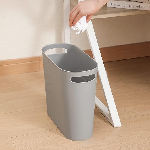 rejomiik Small Trash Can, Slim Garbage Can Plastic Waste Basket with Handles 3.5 Gallon Container Bin for Narrow Spaces Bathroom, Bedroom, Kitchen, Office at Home, 2 Pack Grey - Image 5
