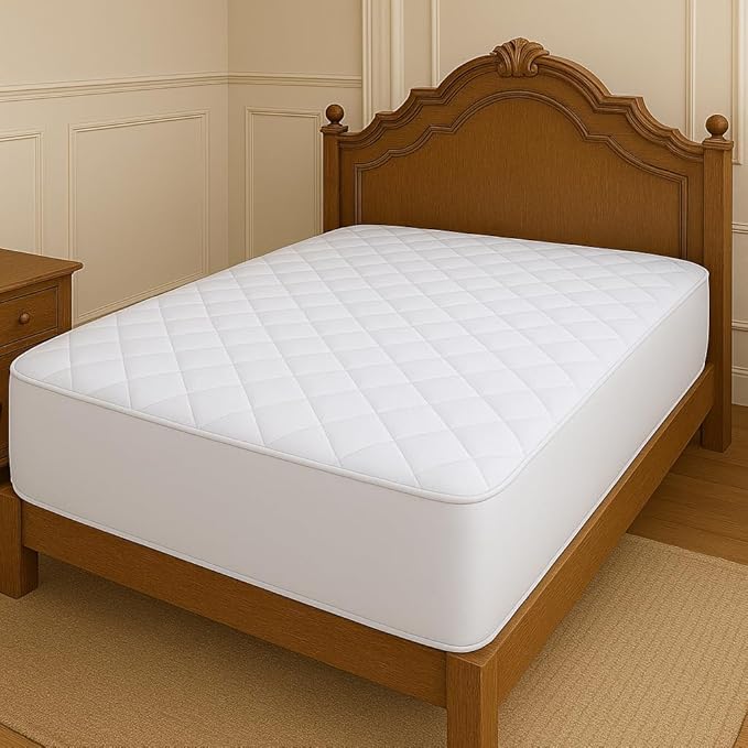 Queen Mattress Pad, Deep Pocket Quilted Premium Mattress Protector, Anti-Shift Design, Extra Elastic Strap, Soft Breathable & Noiseless Mattress Cover, Fit up to 22" (60x80 Inches, White)