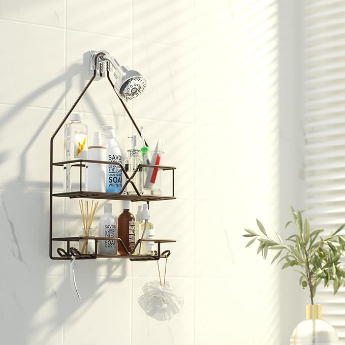 TreeLen Shower Caddy over Shower Head Hanging Bathroom Caddy for Bathroom Organizer 4 Hooks Shampoo Holder-Bronze - Image 6