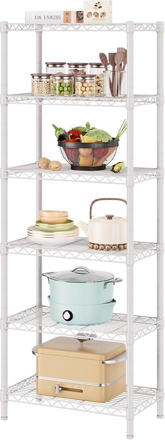 SINGAYE 6 Tier Shelf Adjustable Storage Wire Shelving Unit Metal Shelves Standing Closet Bathroom Organizers Pantry Kitchen Garage Laundry Room Organization Home Rack 12" D X 22" W X 69.5" H White by SINGAYE