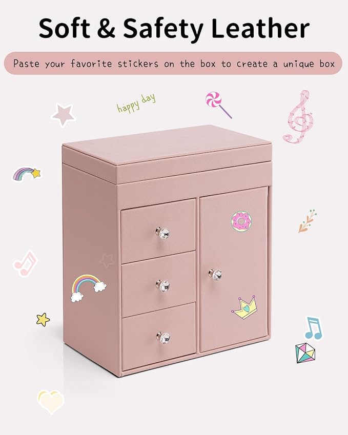 VLANDO Musical Jewelry Box for Girls, Large Kid Music Box with Ballerina for Birthday Bedroom Decor, 4 Layer Girl Jewelry Gifts for Girls Kids - Pink - Image 6