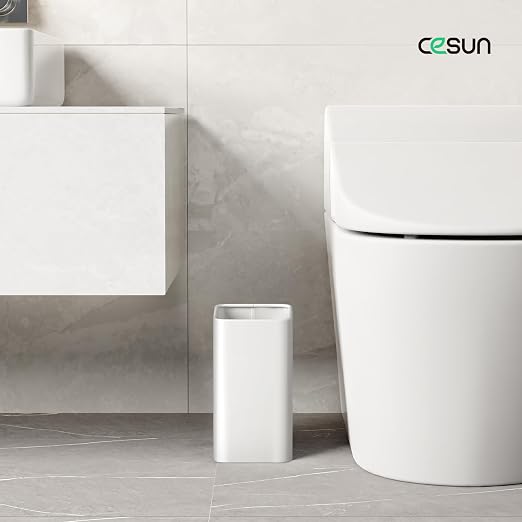 Cesun Small Bathroom Trash Can 2.1 Gallon Wastebasket, Modern Metal Garbage Can Office Waste Basket, White Stainless Steel Trash Bin for Bedroom, Home Office, Toilet, rv, Near Desk, Under Sink. - Image 2