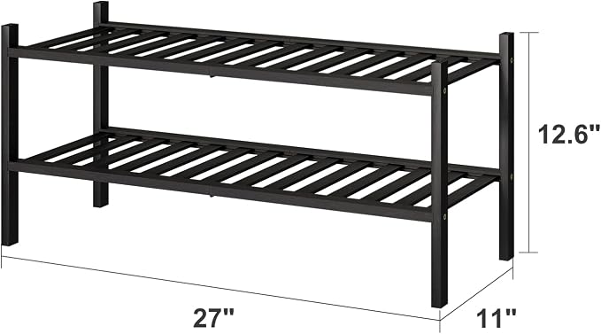 viewcare 2-Tier Black Bamboo Shoe Rack for Entryway, Stackable | Foldable | Natural, Shoe Shelf Storage Organizer for Hallway Closet, Free Standing Shoe Racks for Indoor Outdoor - Image 3