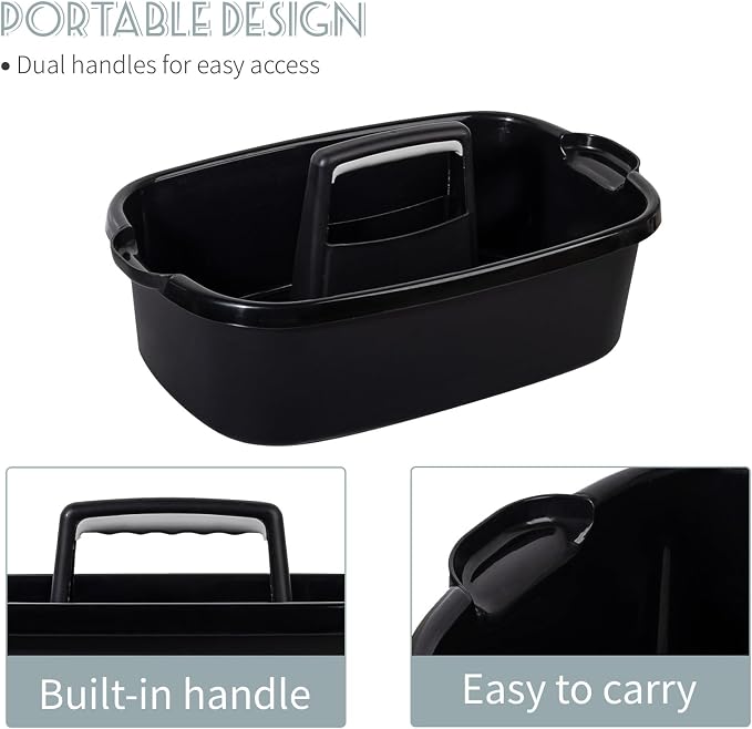 Large Cleaning Supplies Caddy Portable Shower Basket Supply Organizer with Handle Plastic Bucket Tool Storage for Bathroom, Bedroom, Kitchen, College Dorm, Garden, Black 2 Pack - Image 3