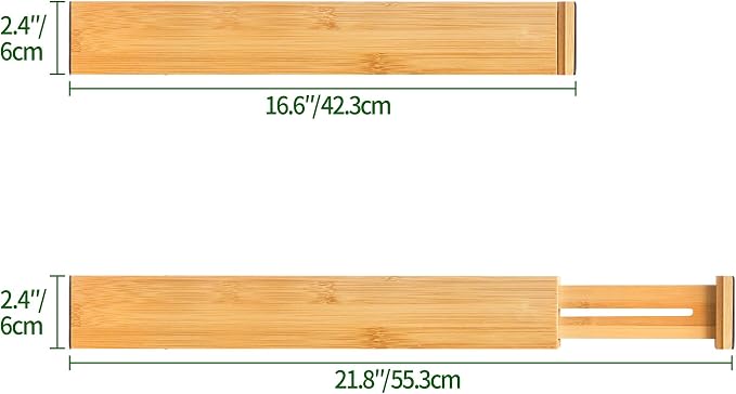 VaeFae Adjustable Bamboo Drawer Dividers, Expandable Drawer Organizer for Kitchen, Bedroom, Bathroom, Dresser and Office, 6-Pack - Image 4