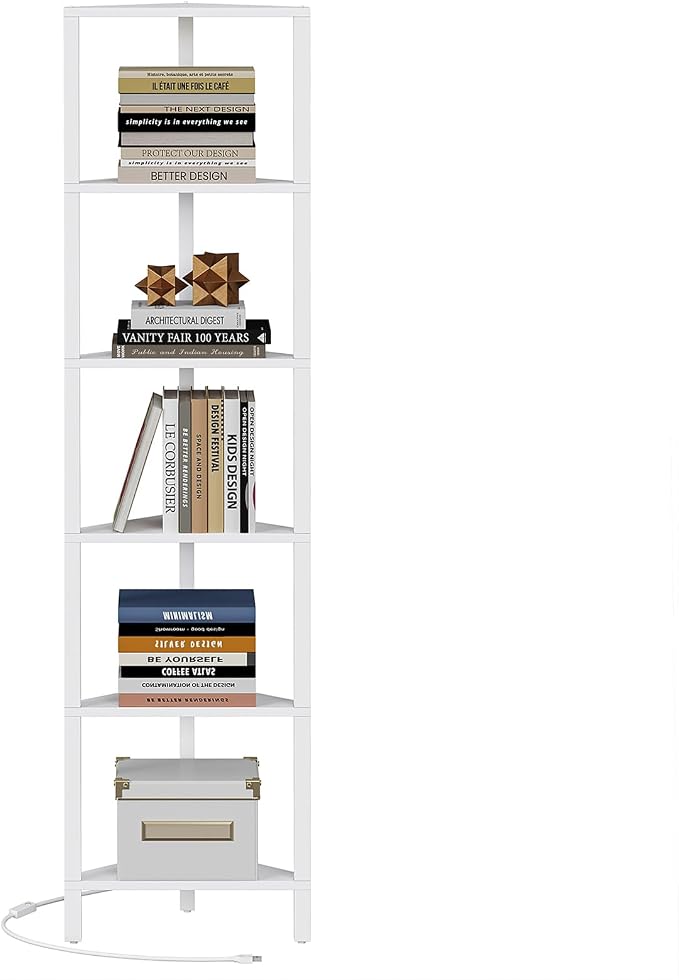 TUTOTAK 6-Tier Corner Bookshelf with LED Light,Corner Shelf for Small Space, Narrow Display Corner Shelf Stand with Storage Rack, for Living Room, Bedroom, Pure White V1BS05BW006L - Image 8