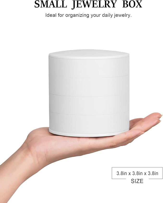 CONBOLA Jewelry Organizer, Small Jewelry Storage Box Earring Holder for Women, 5-Layer Rotating Travel Jewelry Tray Case with Lid for Bracelets Rings Bracelets, Gift for Women Teen Girls(White) - Image 7