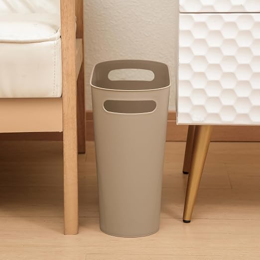 rejomiik Small Trash Can, 3.5 Gallon Slim Garbage Can Plastic Waste Basket with Handles Container Bin for Narrow Spaces Bathroom, Bedroom, Kitchen, Office at Home, Khaki - Image 3