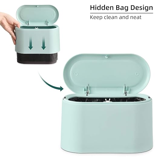 SUBEKYU 0.5 Gal Mini Countertop Trash Can with Lid for Desktop, Small Garbage Can for Office, Tiny Wastebasket, Plastic, Light Green - Image 3