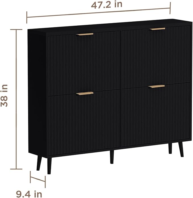 Shoe Cabinet Storage,Modern Freestanding Organizer with 4 Flip Drawers,Narrow Shoe Rack Cabinet for Entryway,Black - Image 2