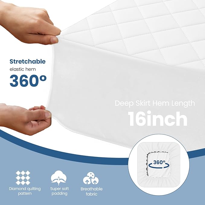 Twin XL Mattress Protector,Waterproof Mattress Protector Fitted Up to 16" Deep Pocket, Soft Breathable Bed Mattress Cover for Bedroom,Doom Room,(White)