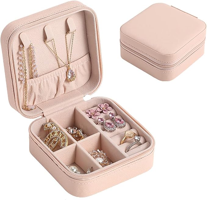 Mini Jewelry Travel Case,Small Travel Jewelry Organizer,Travel Portable Jewelry Case for Ring, Pendant, Earring, Necklace, Bracelet Organizer Storage Holder Boxes (Pink) by CARURLIFF