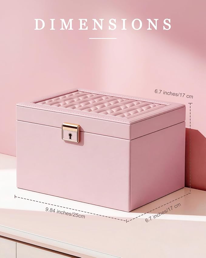 DesignSter Jewelry Box for Women Girl, 3-layer Lockable Jewelry Organizer with Mirror, Large Leather Jewelry Case for Earring Necklace Ring Bracelet Watch - Image 4