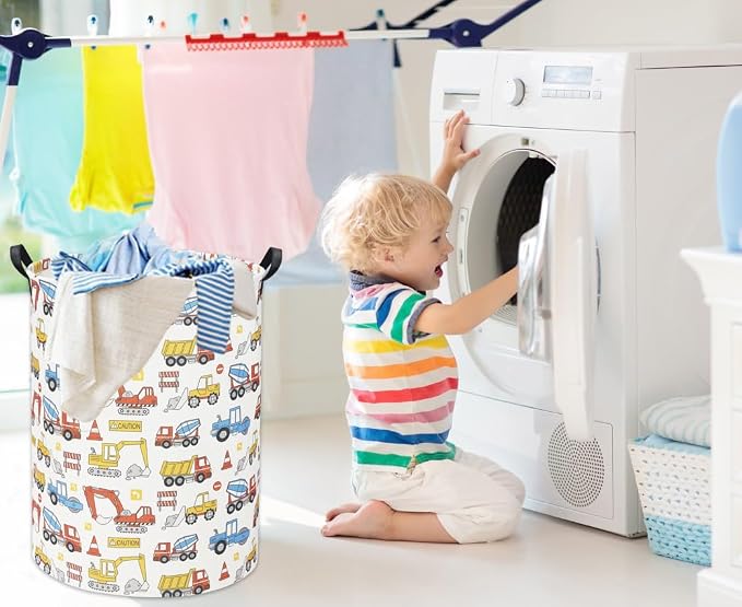 HIYAGON Kids Laundry Basket Baby Hamper for Nursery Boy Kids Hamper Cute Kids Toys Storage Bin Organizer Engineering Vehicle Room Decor for Home(Engineering Vehicle) - Image 5
