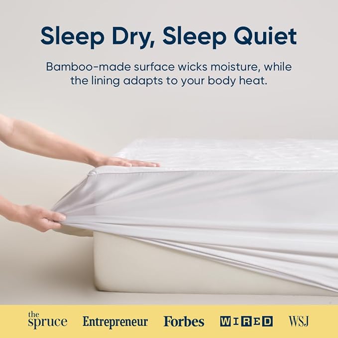 Vesta Bamboo Cooling Mattress Pad, Added Cushioning, Washable Fitted Mattress Protector, Enhanced Breathability, Noiseless Design (Bamboo Mattress Cover, Full/Queen)