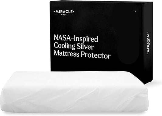 Miracle Made Mattress Protector – Silver-Treated Cotton Fabric – Water-Resistant, Breathable, Fresher-Feeling Cover – Compatible with 3-Temperature Zone Comforter, Queen, White
