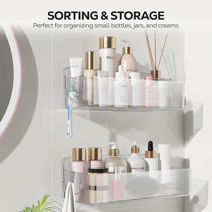 Nieifi Adhesive Wall Shelf, Shower Shelves, Shower Organizer for Bathroom Organization (A-Clear, 2 pieces) - Image 9