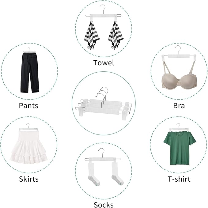 Skirt Hangers, Pants Hangers with Clips，360 ° Swivel Hooks Space Saving Hangers for Pants, Skirts, Clothes, Jeans (30 Pack, Translucent) - Image 6