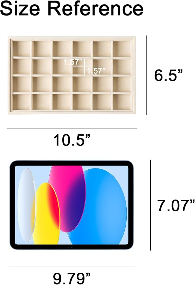 Frebeauty 24 Grid Earring Holder Organizer Tray, Jewelry Organizers and Storage for Drawer,Velvet Jewelry Display Storage for Earrings,Rings,Studs,10.5 x 6.5 x 1.2 Inches Gift for Women (Beige) - Image 3