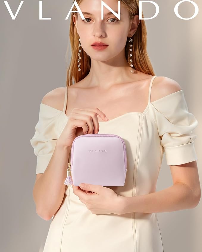 VLANDO Mini Jewelry Travel Case,Jewelry Pouch Bags with Zipper, Velvet Jewelry Organizer Storage Bag for Bracelet Rings Earring Travel Essentials Gifts for Women Girl - Pinkish Purple - Image 2