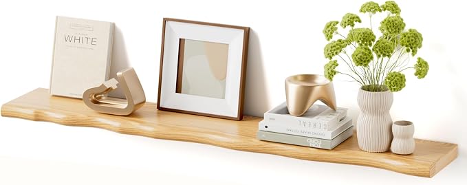 Floating Shelves for Wall Rustic Farmhouse 48 Inch Floating Shelf Bathroom Wooden Shelves for Wall Mounted Live Edge Pine Shelf with Unique Natural Grain for Living Room Bedroom Kitchen (Natural) by Unknown
