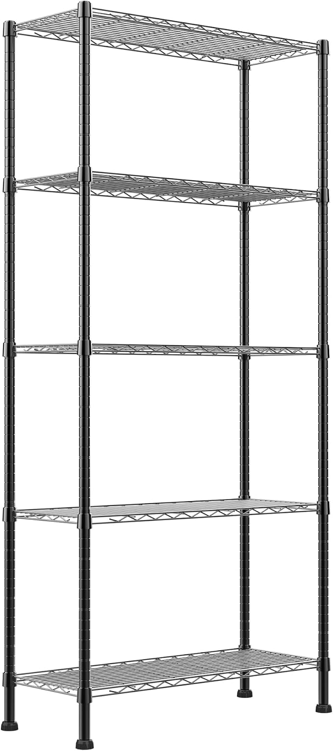 REGILLER 5-Wire Shelving Metal Storage Rack Adjustable Shelves,Standing Storage Shelf Units for Laundry Bathroom Kitchen Pantry Closet(Black,14.1" D x 30" W x 79" H) by REGILLER