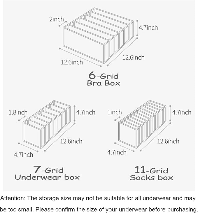 Underwear Organizer, 3 Set Foldable Bra Underwear Organizer Drawer Divider Storage Organizer for Underwear, Socks, Ties, Bras, Women Underwear Storage Compartment Box (White) - Image 3