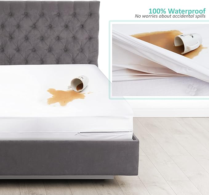 Nestl Premium Microfiber Zippered Mattress Encasement - Water Proof Three Quarter Size Mattress Protector - Fits 15 Inches Deep - 48 Inches