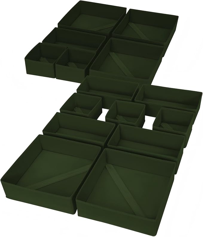 DIMJ Drawer Organizer Clothes, 15 Pack Dresser Organizer, Foldable Closet Organizers and Storage, Fabric Dresser Bins, Drawer Dividers for Nursery, Baby Clothes, Underwears, Sock (Green) by DiMJ