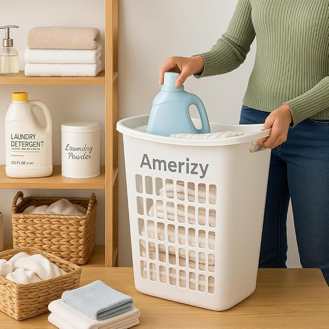 Large White Plastic Laundry Hamper – Rectangular Open Top Clothes Basket with Ventilation, Lightweight Durable Bin for Bedroom, Bathroom, Closet or Dorm Us - Image 6