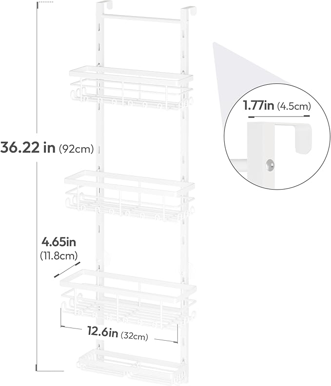 SWTYMIKI Over The Door Shower Caddy - 4 Tier Rustproof Hanging Shower Organizer with Adjustable Shelves, 40 Hooks & Soap Holder, Hanging Shower Rack Storage for Bathroom Accessories, White - Image 7