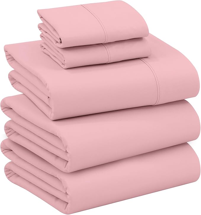RUVANTI 100% Cotton Sheets – Split King Size Percale Bedding, Cooling & Breathable, Durable with a Crisp, Soft & Comfortable Feel, 16" Deep Pocket, 5-Piece Set, Bridal Rose